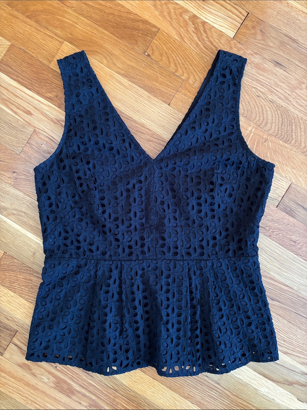 Ann Taylor Navy Eyelet V-Neck Peplum Tank Top - Women